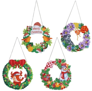 R-W01-06 DIY Diamond Painting Wreath Window Decoration Home Christmas Garland with Embroidered Diamond for Decorative Purpose