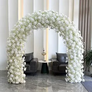 White Silk Artificial Wedding Backdrop Arch with Baby's Breath and Hydrangea Iron Frame 2.4m Height