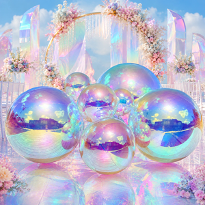 Iridescent Ball Inflatable Mirror Balloon PVC Bubble Sphere Wedding Party Christmas Decoration, Big Shiny Egg Decorative Balls