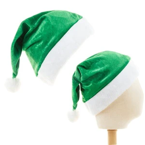 High Quality New Year Hat Soft Plush Thick Green & White Santa Claus Caps Santa's Christmas Hat for Adults Children Xmas Hat