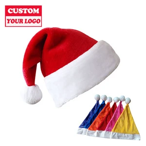 Oem Odm Wholesale High Quality Adult Plush Custom Embroidery Logo Christmas Santa Hat Factory Direct Price Decoration Hat