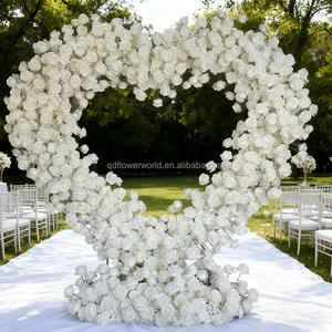 Hot Sale Heart Shaped White Flower Arch Wedding Backdrop with Stand 6.56ft X 6.56ft Silk/Plastic/Foam Event Decoration