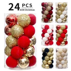 New Design Red Flocked Christmas Tree Balls Home Hanging Ornaments