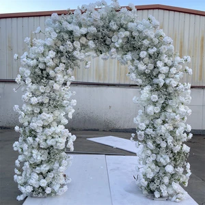 IFG High Quality Silk 8x6ft White Rose with Baby Breath Flower Arch for Wedding Party Stage Backdrop Decor