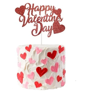 Happy Valentine's Day Gold Glitter Cake Toppers Cake Decoration for Valentines Day Wedding Birthday Party