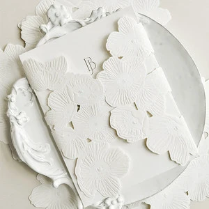Embossed Wedding Invitation Greeting Card Custom Logo Name Lace Luxury White Handmade Flower Paper