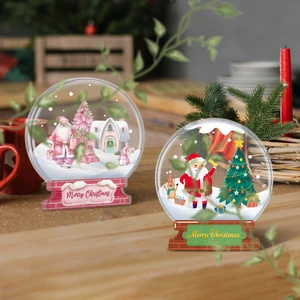 Merry Christmas Snowman Xmas Tree Acrylic Crystal Ball Table Sign Christmas Figurine & Toy for Xmas Party Decor Gift