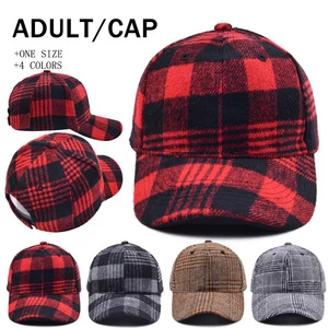 Wholesale Custom Logo Embroidered Plaid Baseball Cap Women Warm Autumn Winter Outdoor Christmas Hat