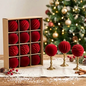 High-end Solid Color Flocked Velvet Christmas Balls Dark-colored Christmas Tree Ornaments Decoration ORCHID RBSDQ-02 Light