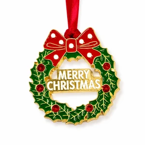 Christmas Wreath Ornament Alloy Enamel Hanging Decoration Holiday Gift Wholesale Custom Logo