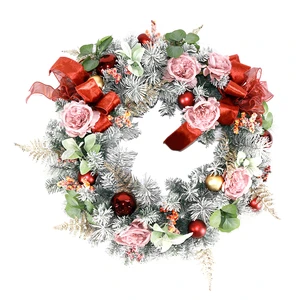 Hot Sale 30 Inches Flocked Decorative Christmas Wreaths Customize Colors Flower Wreath for Wall Christmas Decorations Door