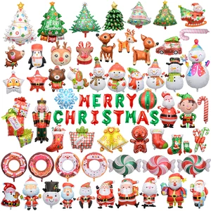 New Year Christmas Tree Foil Balloon Thick Metallic Gingerbread Reindeer Snowman for Mother's Day Easter Party Decoration Candy