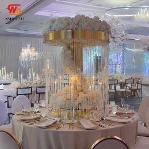 SMOOTH Customized Wedding Events Table Decoration Gold Metal Circle Flower Stand Centerpiece With Crystal Beads