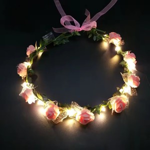 Pink White Plastic LED Flower Headband Light Up Wreath Glowing Hair Accessories Flower Crowns String Light Wedding Party Decor