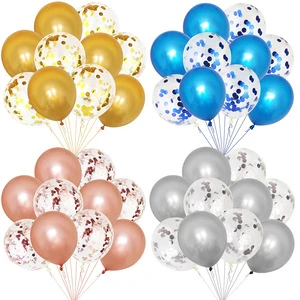 HE Brand 12-Inch 10 Rose Gold Glossy Latex Paper Confetti Sequin Balloons Set Quality Birthday Valentine's Day Christmas