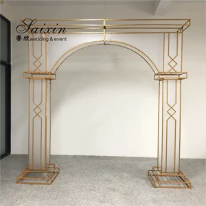 Factory Luxury Gold Frame with White Membrane Arch for Wedding Furniture Backdrop Decoration