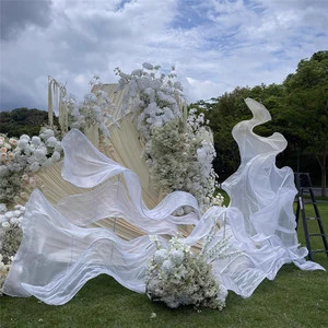 Wedding Stylish White Large Streamer Wind Wave Flower Handcrafted Curved Gauze Art Ribbon Outdoor Backdrop Layout Prop
