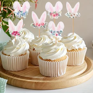 Wholesale flower rabbit ear cake decoration Easter cupcake decoration Easter themed cake decoration