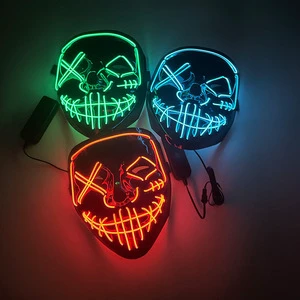 Praise Color T-Worthy Halloween Plastic Glowing Modern Scary V-Shaped Blood Mask with LED Cold Light Party Cheer Prop for Men