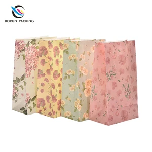 Portable Flower Printing Paperboard Gift Bag for Party Wedding Lolly Favour