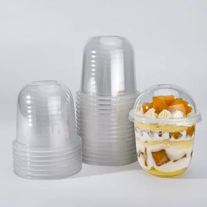 Customized Wholesale of Disposable Transparent Plastic Mini Cake Cups Ice Cream Dessert Cup 12oz Plastic Tumbler with Lid