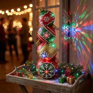 LED Lighted Christmas Stacked Ornaments Blow Mold Snowflake Balls Figurine Festive Yard Decor Wholesale