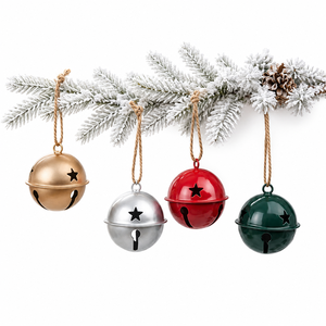 8PCS/Box Large Metal Jingle Bell Ornaments With Jute Rope Star Cutout Christmas Tree Hanging Decor Custom Color Logo