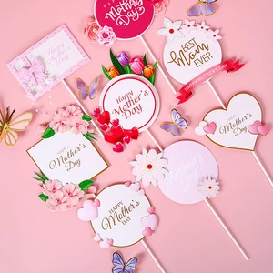 Pearl Cupcake Topper Red Pink Pulips Rose Shape Paper Card Mother's Day Cake Decorations Unicorn Brand QC092 Model