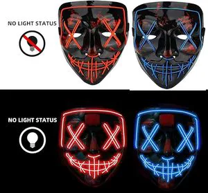 LED Light-Up Glowing Face Mask Halloween Birthday Party Strobing Rave Prop Non-Toxic & Durable