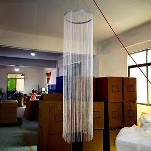 Wedding Ceiling Decoration Hotel Banquet Hall Romantic Wedding Pendant Round Iron Metal Stand Tassel Curtain Decoration