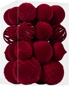 30pcs Velvet Retro Style Christmas Ball Ornaments Flocked Shatterproof Hanging Xmas Tree Decorations Set Home Party Holiday