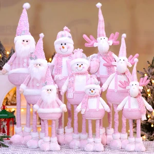 Pink Big Size Christmas Dolls Retractable Standing Santa Claus Snowman Reindeer Toys Ornament Christmas Decoration