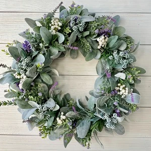 Year-Round Wreaths Made of Lamb'S Ear and Lavender Spring Farmhouse Door Wreaths Wreaths of Lavender with Berries and 'S Breath