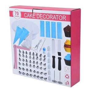 70pcs Cake Tools DIY Cake Baking Icing Baking Nozzles Piping Bags Sets Decorating Kits Cake Turntable Pastry Tools for Kitchen