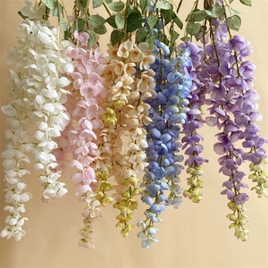 Real Touch Silk Wisteria Flowers Artificial Wedding for Wedding Hall Ceiling Decoration Hanging Vine Greenery Wholesale