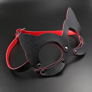 Black Leather Cosplay Masks Masquerade Party Cat Mask Party PU Eye Covers Halloween Costume Eye Accessory