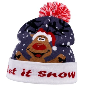 Custom Light-Up Santa Claus LED Christmas Beanie Hat Warm Knitted Promotional Caps