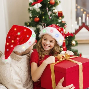 Wholesale Cotton Christmas Hat with Colorful LED Lights Plush Santa Hat Velvet Comfort Luminous Hats Party Supplies