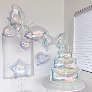 INS Iridescent Butterfly Heart Helium Cake Balloons Graduation Birthday Party Photo Backdrop Decoration Supplies Foil