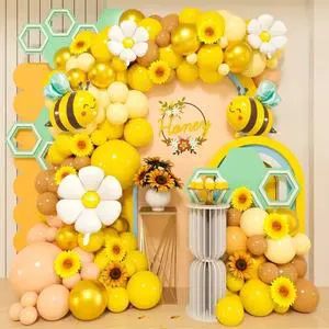 117Pcs Balloon Garland Bee Yellow White Gold Balloon Garland Set Children's Birthday Decoration Bee Balloons Garland