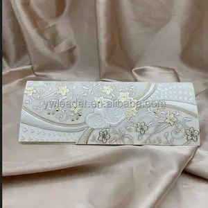 Good Sale Handmade Paper Flower with Heart Design Gold Foil European Style Letters Theme Wedding Invitation 23x10cm