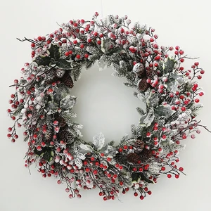 Christmas Garlands & Wreaths Wholesale with Snow Effect Handmade Artificial Red Berries Christmas Wreath