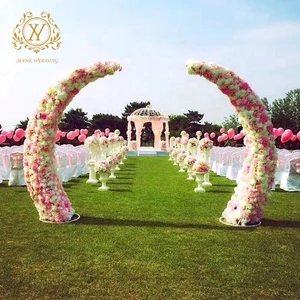 Moon Arch for Wedding Backdrop Decoration Outdoor Iron Stand Floral Horn Arch Door Decoration Curved Moon Gold Arch Backdrop