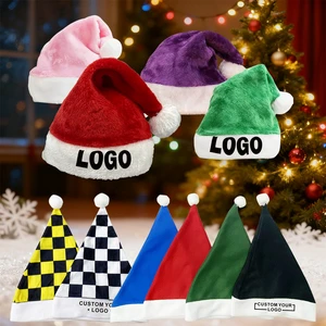 Wholesale High Quality Hat for Christmas Party Santa Hat Polyester Custom Printing Logo Decorations Christmas Hats Santa Hat