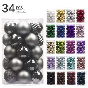 34Pcs 4cm Colorful Plastic Christmas Balls Ornaments Tree Ornaments Hanging Decorations for Party Holiday