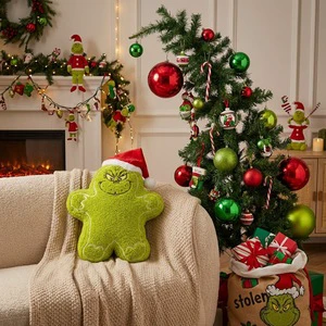 New Arrival Christmas Green Monster Plush Toy Gingerbread Man Shape Xmas Pillow Doll Santa Hat Home Sofa Decoration Polyester