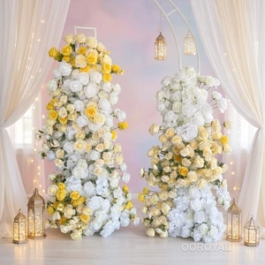 Wholesale Factory Artificial Silk Flower Arch Backdrop for Wedding Valentine's Day High Simulation Yellow White Floral Backdrop