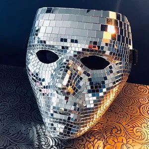 Disco Ball Glitter Silver Mirror Full Face Mask Festival Masquerade Rave Party for Cosplay Halloween Christmas Night Club Glass