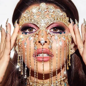 Fashion Luxury Jewelry Masquerade Face Exaggerated Diamond Hair Accessories Rhinestone Tassel Makeup Dance Party Mask for Women