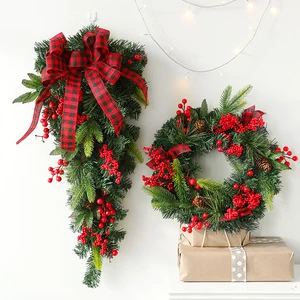 Christmas Rattan Circle PVC Red Fruit Christmas Porch Decorations Door Wearth Merry Christmas Xmas Decor Supplies